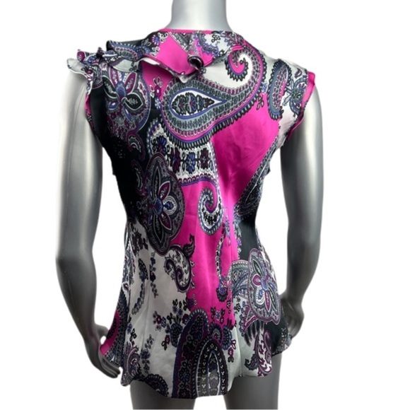 Dress Barn | Ruffle Detail Pink & Black Sleeveless Blouse Silky Paisley Print XL - Picture 6 of 13